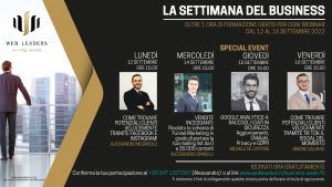 La settimana del business dal 12 al 16 settembre, webinar gratuiti sul web marketing